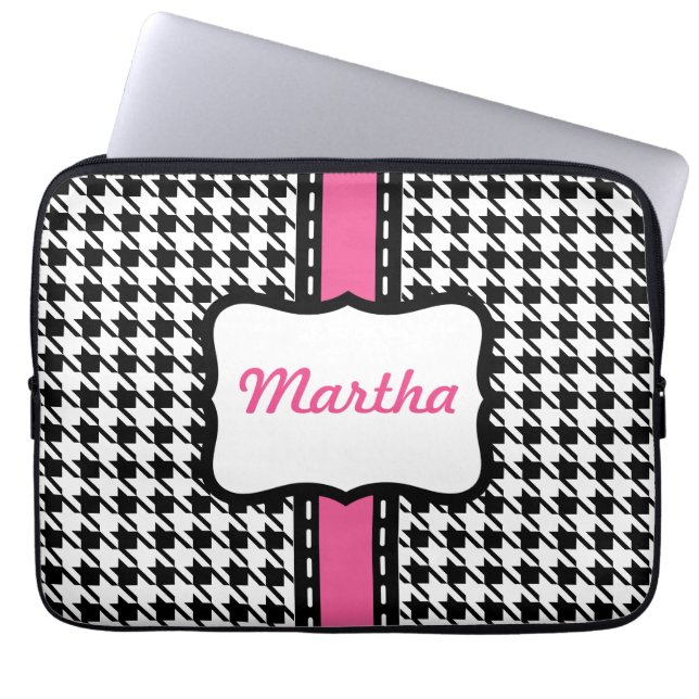Girl's Personalized Houndstooth Laptop Case Gift (Front)