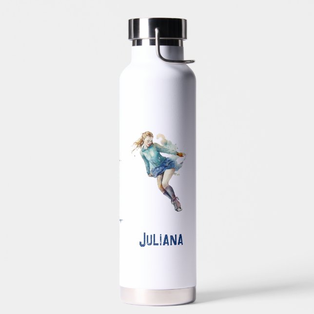 Girls Personalized Ice-Skating Add Your Name  Water Bottle (Left)