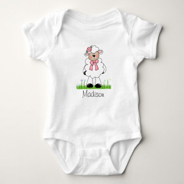 Girls Personalized Lamb Baby Bodysuit (Front)