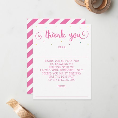 Girls Personalized Message Fill In Thank You Note Card