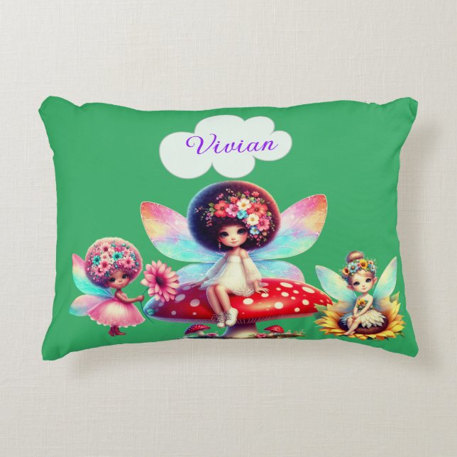 Girls personalized name fairy accent pillow (Front)