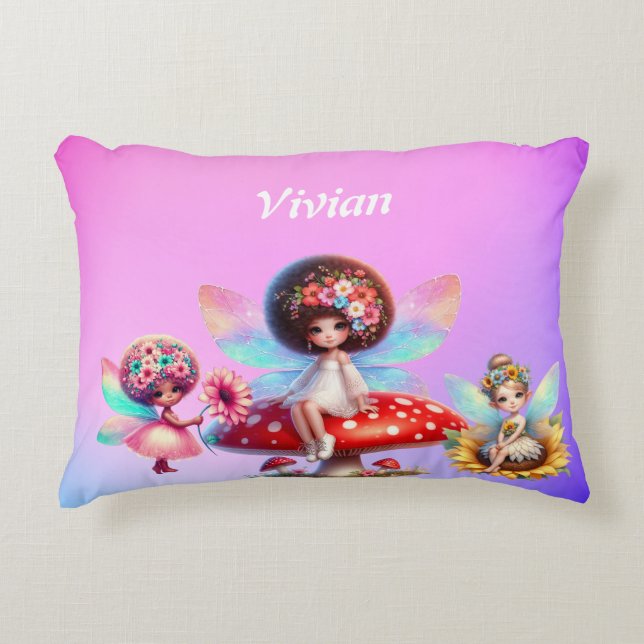 Girls personalized name fairy accent pillow (Front)