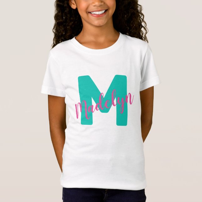 Girls Personalized Name Initial Monogram T-Shirt (Front)