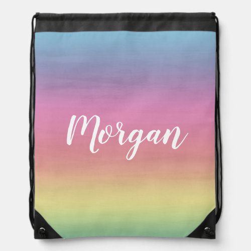 Girls Personalized Name Pastel Rainbow  Drawstring Bag