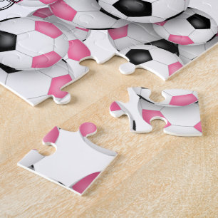girls personalized pink black soccer jigsaw puzzle