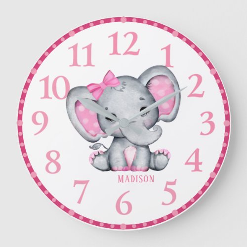 Girls Personalized Pink Elephant Wall Clock