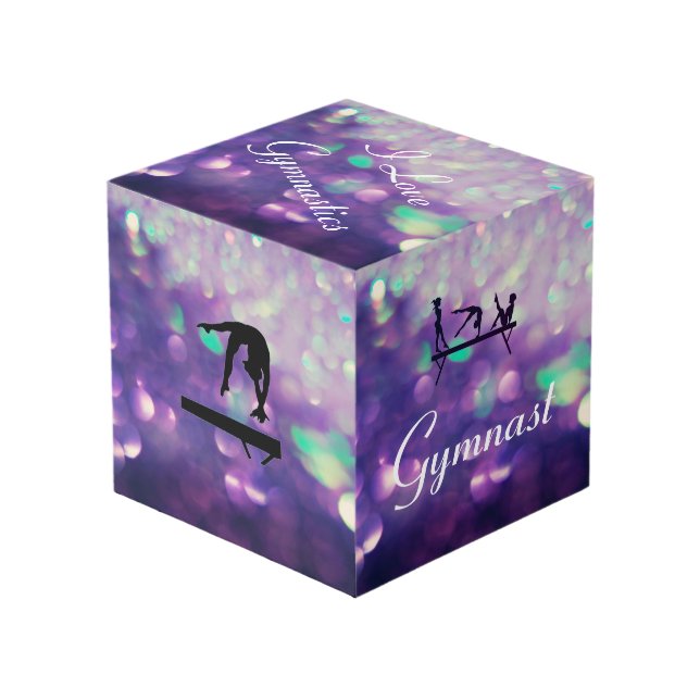 Girls Personalized Purple Gymnastics Cube (Front Angled)