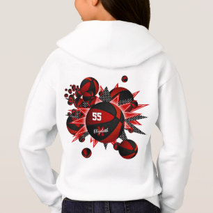 Girl's personalized red black basketballs stars hoodie
