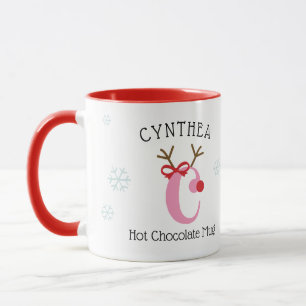 Girls Personalized Reindeer C Hot Chocolate Mug