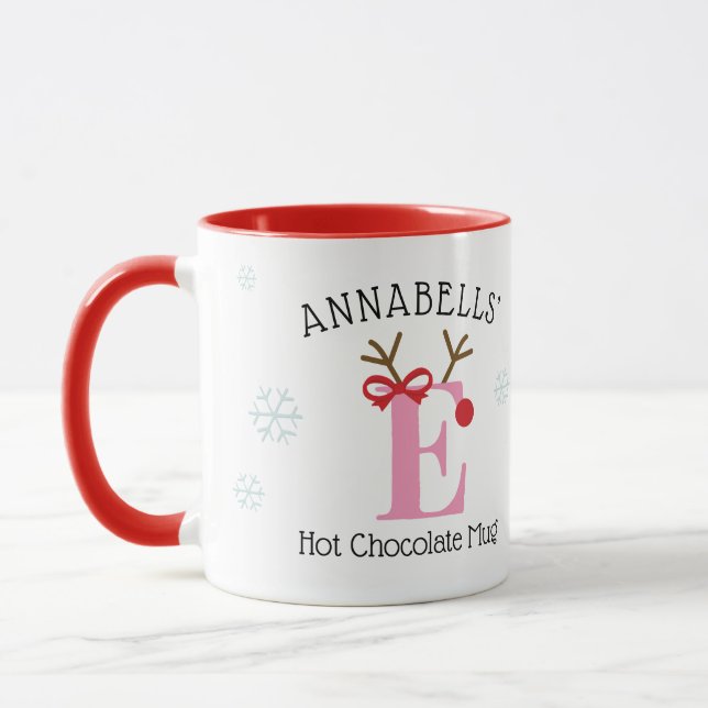 Girls Personalized Reindeer E Hot Chocolate Mug (Left)