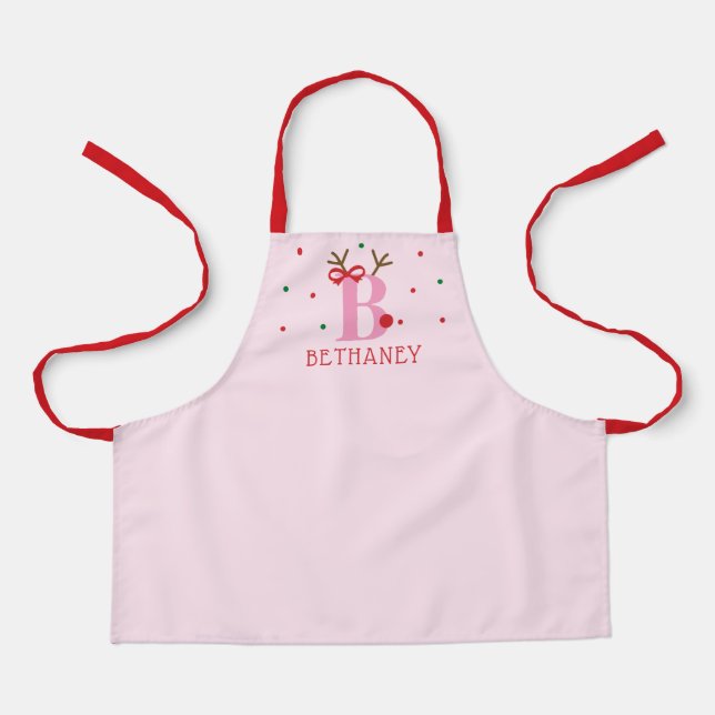 Girls Personalized Reindeer Initial B  Apron (Front)