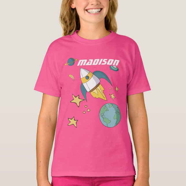 Girls Personalized Rocket Ship Shirt (Front)
