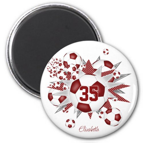 girls personalized soccer ball blowout maroon magnet