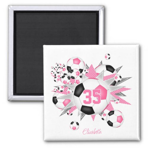 girls personalized soccer ball blowout pink black  magnet