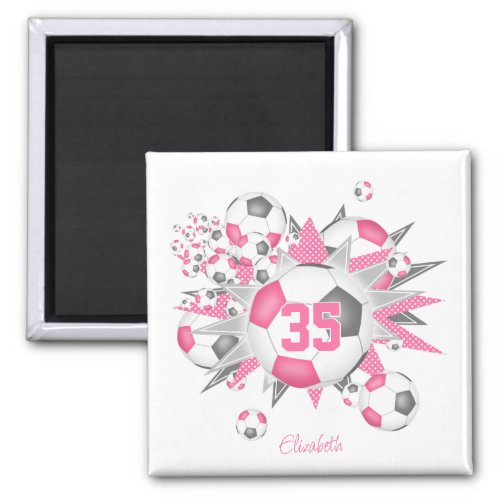 girls personalized soccer ball blowout pink gray  magnet