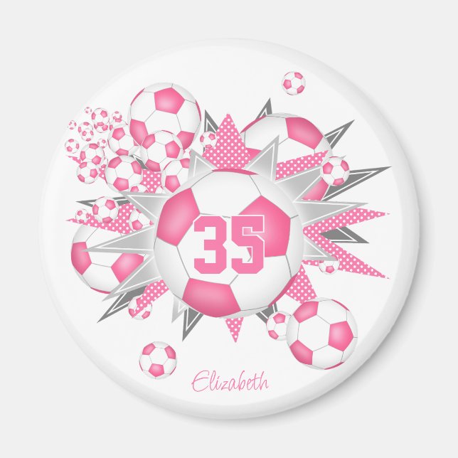 girls personalized soccer ball blowout pink  magnet (Front)