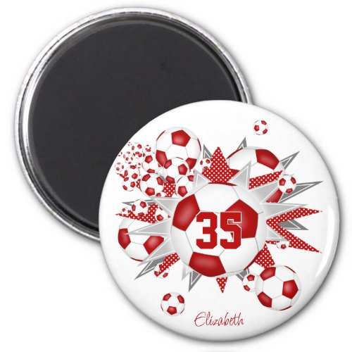 girls personalized soccer ball blowout red magnet