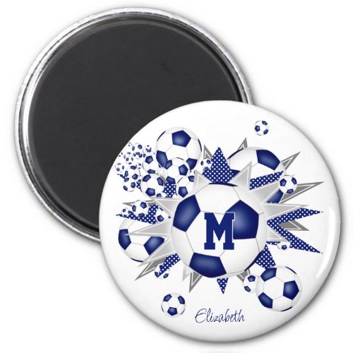 girls personalized soccer balls stars blue magnet