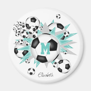 girls personalized soccer balls stars light teal magnet