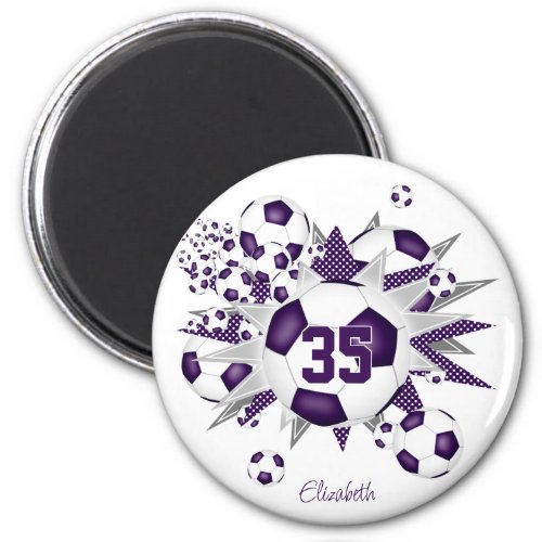 girls personalized soccer balls stars purple magnet