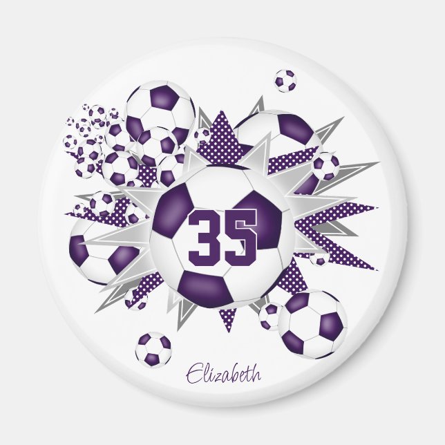 girls personalized soccer balls stars purple magnet (Front)