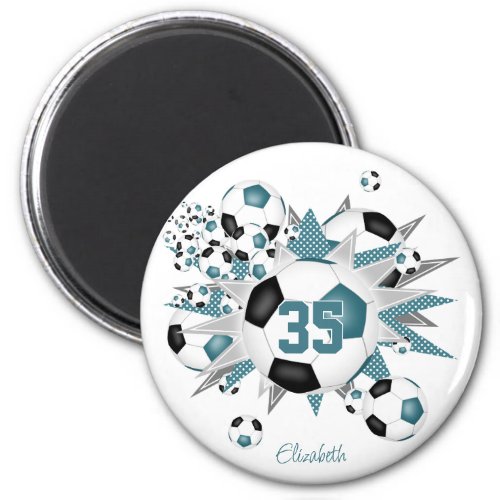 girls personalized soccer balls stars teal black magnet