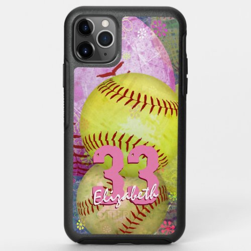 girls personalized softball  OtterBox symmetry iPhone 11 pro max case