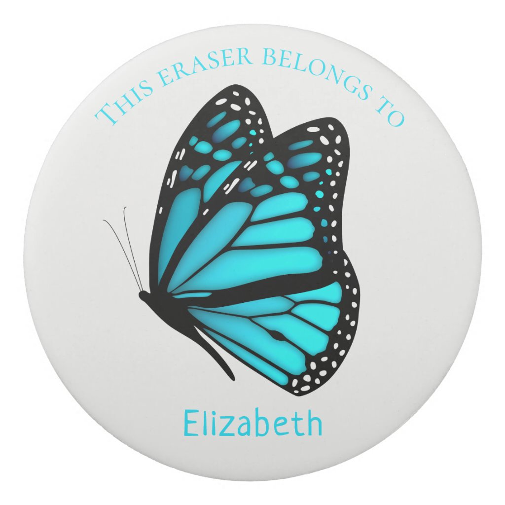 girl's personalized turquoise butterfly eraser