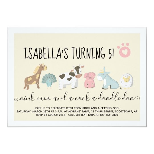 Girls Petting Zoo Farm Barnyard Animals Theme Invitation Zazzle Com