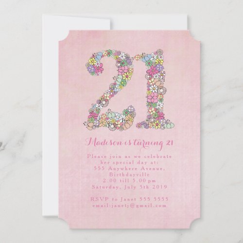 Girls Photo 21st Pink Floral Birthday Party Invitation