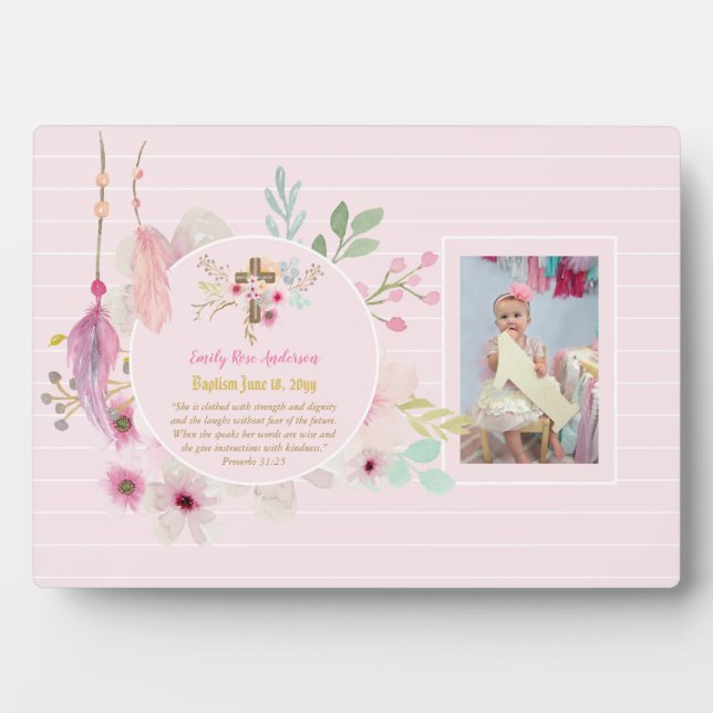 Girls PHOTO Baptism Christening Gift Proverb 31:25 Plaque (Front)