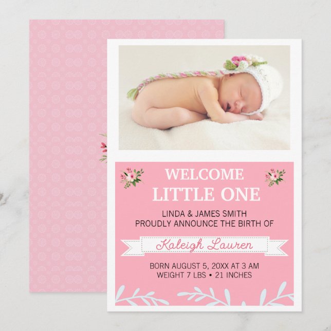 Girls Photo Birth Announcement (Front/Back)
