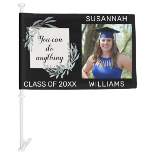 Girls Photo Class of 2025 Graduation Botanical Car Flag
