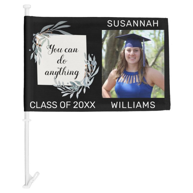Girls Photo Class of 2025 Graduation Botanical Car Flag (Front)