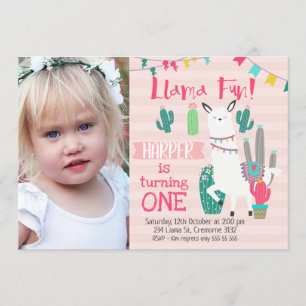 Girls Photo Llama Fun Birthday Invitation