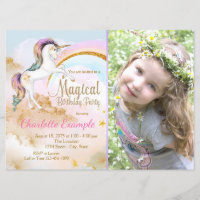 Girls Photo Unicorn Birthday Party Invitations