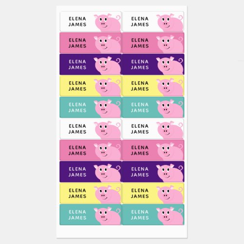 Girls Pig Personalized School Daycare Waterproof Kids Labels