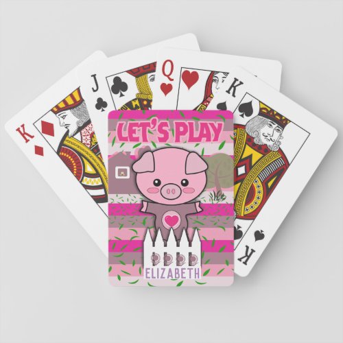 Girls Piggy Lets Play Editable Name Playing Cards