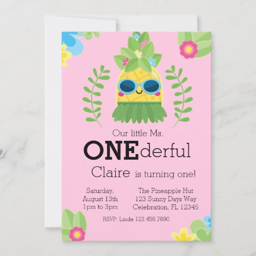 Girls Pineapple Ms Onederful First Birthday Invitation