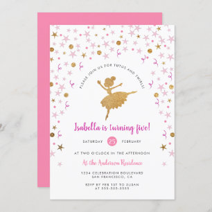 Girl's Pink and Gold Ballerina Pirouette Birthday Invitation