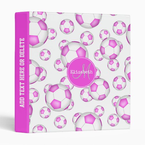 girls pink and white soccer balls pattern 3 ring binder