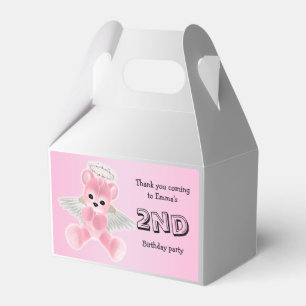 Girl's Pink Angel Teddy Bear 2nd Birthday Party Favor Boxes