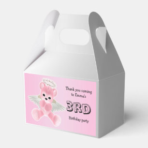 Girl's Pink Angel Teddy Bear 3rd Birthday Party Favor Boxes