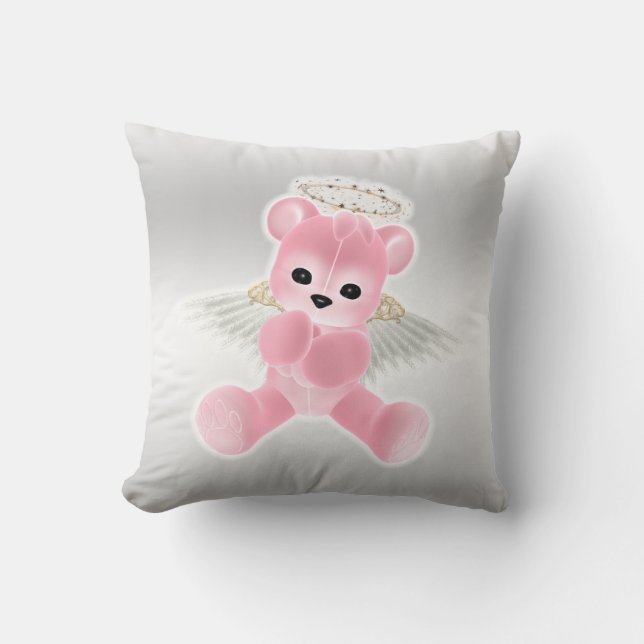 Girl's Pink Angel Teddy Bear Throw Pillow (Front)