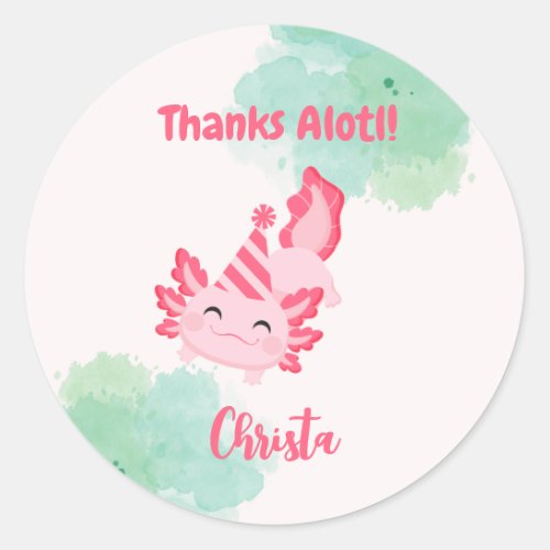 Girls Pink Axolotl 1st Birthday Party  Classic Round Sticker