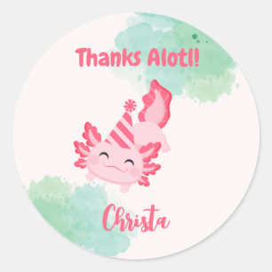 Girls Pink Axolotl 1st Birthday Party Classic Round Sticker