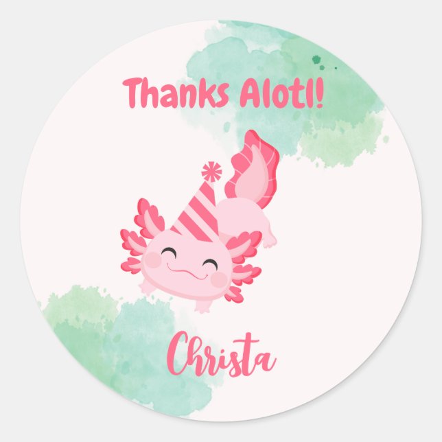 Girls Pink Axolotl 1st Birthday Party  Classic Round Sticker (Front)