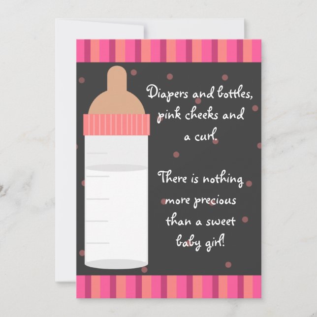 Girls Pink Baby Bottle Baby Shower Invitaitons Invitation (Front)