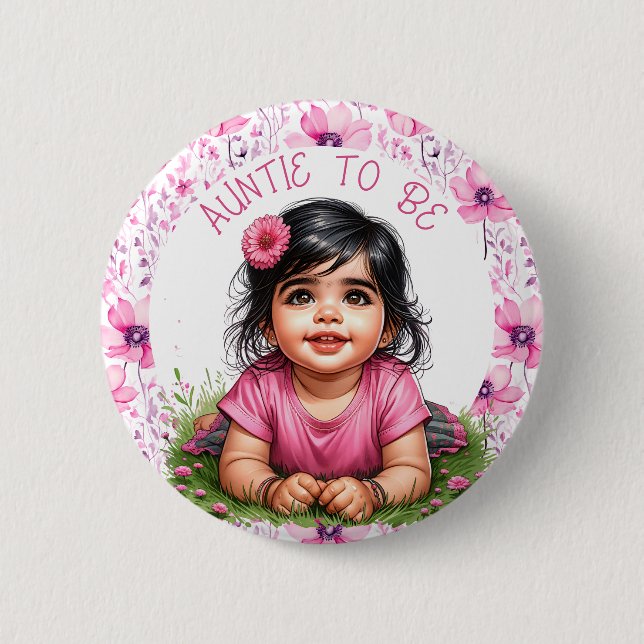 Girl's Pink Baby Shower | Aunt to be Button (Front)