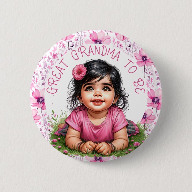 Girl's Pink Baby Shower | Great Grandma to be Button (Front)